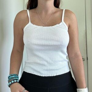 Brandy Melville Skylar White Ruffle Tank Top!